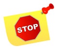 Stop on thumb tacked note