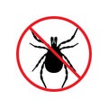 Stop the tick. A crossed-out warning sign about ticks. A sign of attention to the tick tick. The icon of the