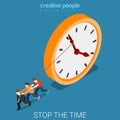 Stop time hard overtime work clock flat isometric vector 3d Royalty Free Stock Photo