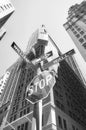 Stop traffic sign with William and Wall Street signs on a post, New York City, USA Royalty Free Stock Photo