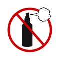 Stop vandalism concept. Anti graffiti icon. No perfume sticker. Ban pesticides label. Spray pictogram crossed by red