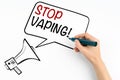 Stop Vaping. Smoking electronic cigarettes and health risk concept Royalty Free Stock Photo