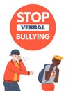 Stop verbal bullying poster with school teenagers cartoon vector illustration. Royalty Free Stock Photo