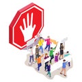 Stop violence protest, flat vector isometric illustration. Royalty Free Stock Photo