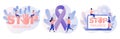 Stop violence sign. Purple ribbon as symbol domestic violence. International day for the elimination of violence against Royalty Free Stock Photo