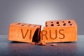 Stop Virus Concept. Victory above corona virus. Destruction brick as a symbol victory infection.