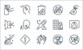 Stop virus line icons. linear set. quality vector line set such as medical mask, wash, mop, eye, window, drugs, gathering, pain