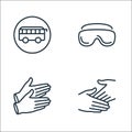 stop virus line icons. linear set. quality vector line set such as hands, rubber gloves, glasses Royalty Free Stock Photo