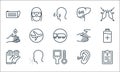 Stop virus line icons. linear set. quality vector line set such as prescription, thermal, rubber gloves, hear, cough, antiseptic,