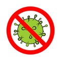 Stop virus vector prohibition sign. No bacteria epidemic. Global biohazard caution