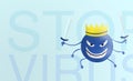 Stop virus - word Corona virus cartoon blue with sword isolated with color background. covid-19. Virus illustration. bad face of