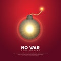 Stop war background with Explosion Bomb. Realistic Explosion bomb with shinny sunburst. stop war sign concept icon.