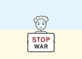 stop the war banner ukrainian kid holds poster vector illustration