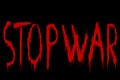 Stop war concept with bloody letters on white background