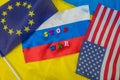 Stop war with national flags Ukraine Eu and USA and russia terrorist