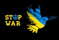 Stop War, peace, pigeon sign, pray for Ukraine, Ukraine flag concept vector illustration