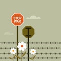 `Stop War` signages on both sides of a fenced international border Royalty Free Stock Photo