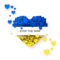 Stop The War template. Blue and yellow Ukraine flag in heart silhouette. Concept of freedom and peace. Stop war and military Royalty Free Stock Photo