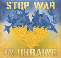 Stop War in Ukraine. Heart card. Pigeons soar over the wheat, vector