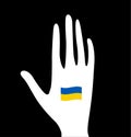 Stop war in Ukraine, open palm, symbol peace and cessation of hostilities. Vector illustration Royalty Free Stock Photo