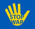 Stop war in Ukraine vector illustration. National concept with hand. Ukrainian patriotic sign