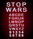Stop wars font template. Retro futuristic style vector alphabet set on red background Royalty Free Stock Photo