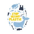 Stop using plastic word concept banner. Water pollution isolated vector illustration Royalty Free Stock Photo