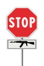 Stop weapons concept image on road sign Royalty Free Stock Photo