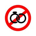 Stop Wedding sign. No Two rings Wedding symbol. Ban Red prohibition sign