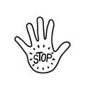 Stop lettering on white hand illustration
