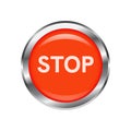 Stop red circle glossy web icon on white background.