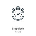 Stopclock outline vector icon. Thin line black stopclock icon, flat vector simple element illustration from editable travel 2