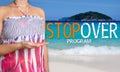 Stopover program concept is presented by woman on the beach Royalty Free Stock Photo