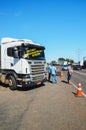 Stopped trucks on the highways for protest the diesel price increase in Brazil.