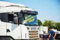 Stopped trucks on the highways for protest the diesel price increase in Brazil.