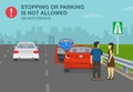 Stopping or parking a vehicle on an expressway is not allowed. Two stopped drivers on a highway talking each other.