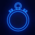 Stopwatch with bright glowing futuristic blue neon lights on black background