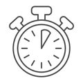 Stopwatch with buttons, 5 seconds, timer, chronometer thin line icon, time concept, clock vector sign on white