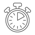 Stopwatch with buttons, 10 seconds, timer, chronometer thin line icon, time concept, clock vector sign on white