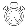 Stopwatch with buttons, 25 seconds, timer, chronometer thin line icon, time concept, clock vector sign on white