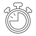 Stopwatch with buttons, 45 seconds, timer, chronometer thin line icon, time concept, clock vector sign on white