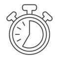 Stopwatch with buttons, 35 seconds, timer, chronometer thin line icon, time concept, clock vector sign on white