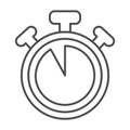 Stopwatch with buttons, 55 seconds, timer, chronometer thin line icon, time concept, clock vector sign on white