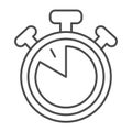Stopwatch with buttons, 50 seconds, timer, chronometer thin line icon, time concept, clock vector sign on white