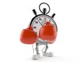 Stopwatch character with boxing gloves