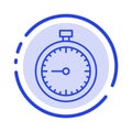 Stopwatch, Clock, Fast, Quick, Time, Timer, Watch Blue Dotted Line Line Icon