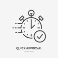 Stopwatch, clock flat line icon. Fast money transaction concept sign. Thin linear logo for financial services, quick Royalty Free Stock Photo