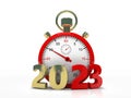 Stopwatch Clock with 2023 represents coming new year 2023, new Year 2023 concept