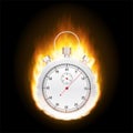 Stopwatch concept - faster sign with fire. Vector stock illustration. Royalty Free Stock Photo