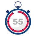 Stopwatch countdown icon. Number fifty five. Timer measurement tool. Precise clock device.